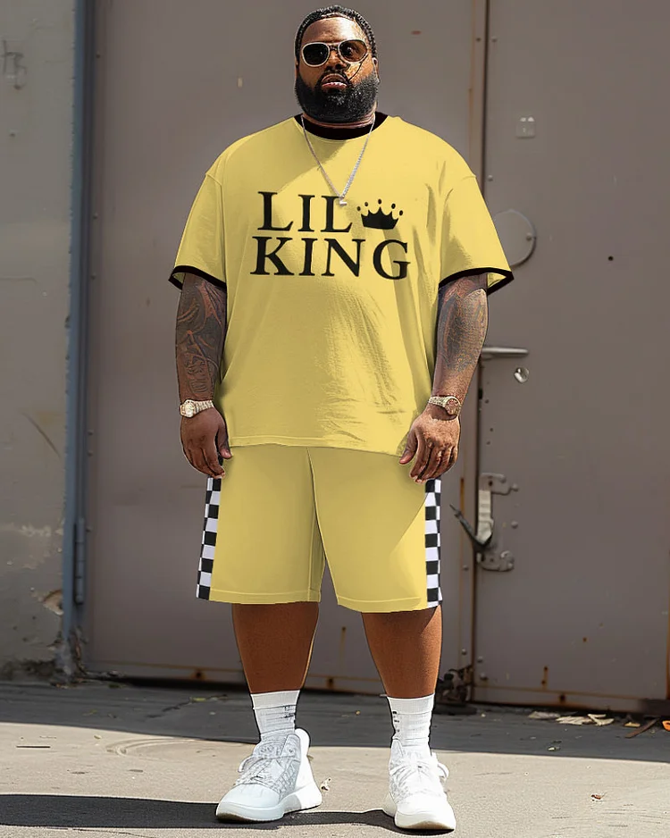 Men's Plus Size Street Casual Plaid Letter Print T-Shirt Shorts Suit