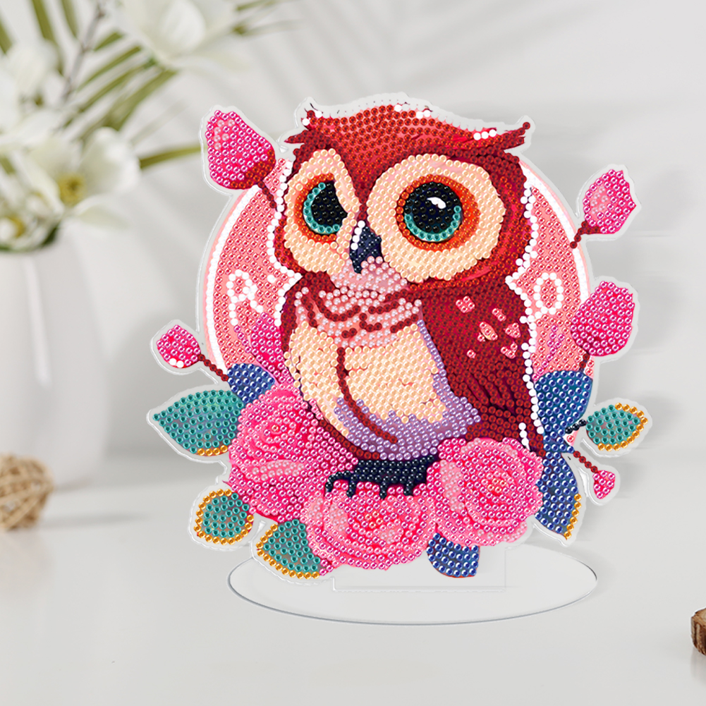 DIY Diamond Painting Decor Acrylic Desk Ornaments - Rose Owl