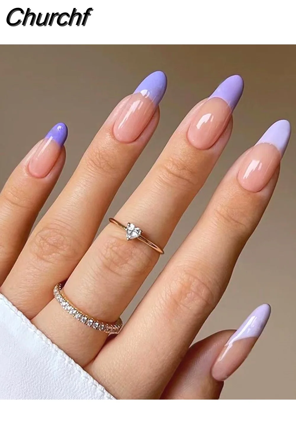 Churchf Almond False Nails Press On Nails Detachable Fake Nail Tip gold heart with Design Manicure Patches Press On Nails-Nail Inspo