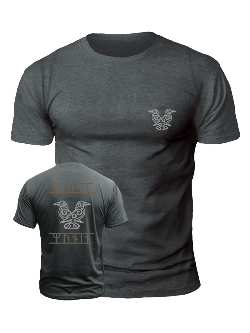 Men's Viking Crow Logo Print Casual Short Sleeve T-shirt