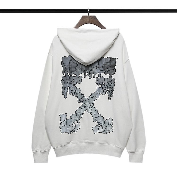 Off White Hoodie Autumn and Winter Off Gray Melting Arrow Pattern Hooded Sweater for Men and Women