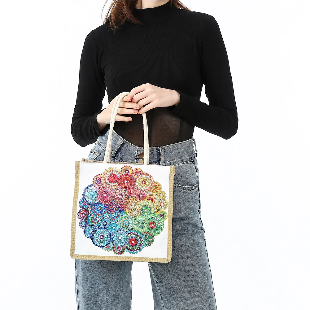 Mandala Diamond Painting Handbag DIY Linen Shopping Tote Bag