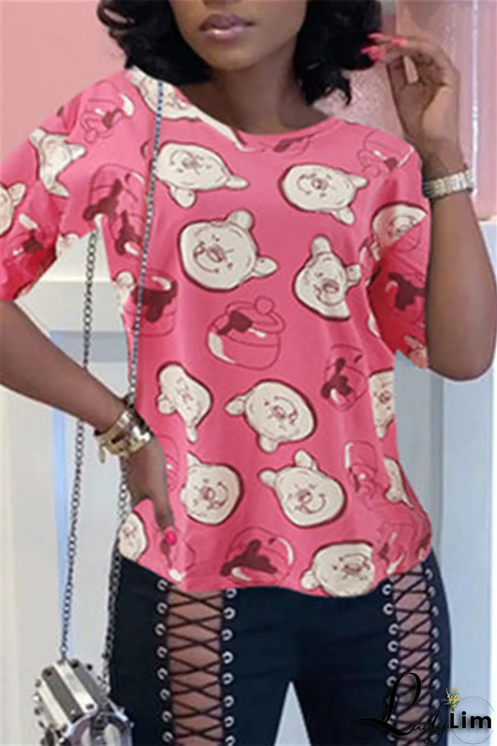 Yellow Fashion Casual Print Basic O Neck T-Shirts