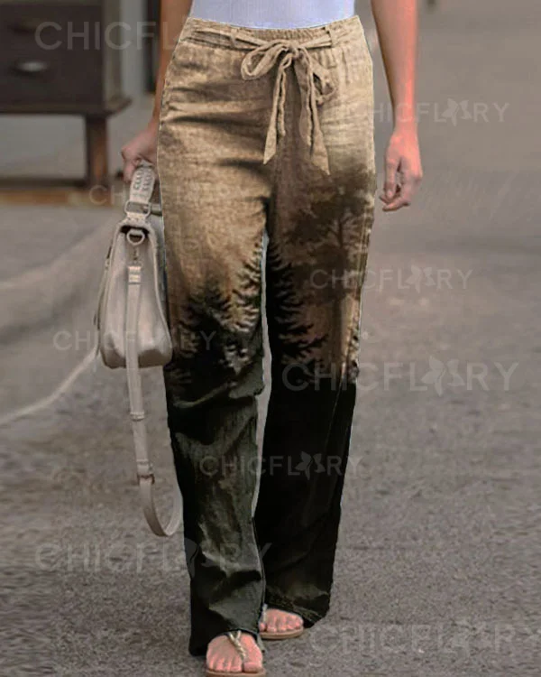 Lace-up Botanical-print Pants