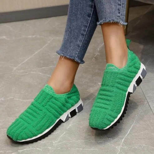 Luxury Women Men Spring Autumn New Style Thick-soled Casual Shoes Stretch Towel Sports Large Size Mid-heel Women's Single Shoes