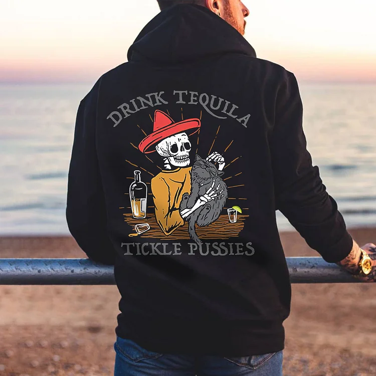 Drink Tequila Tickle Pussies Printed Men's Loose Hoodie