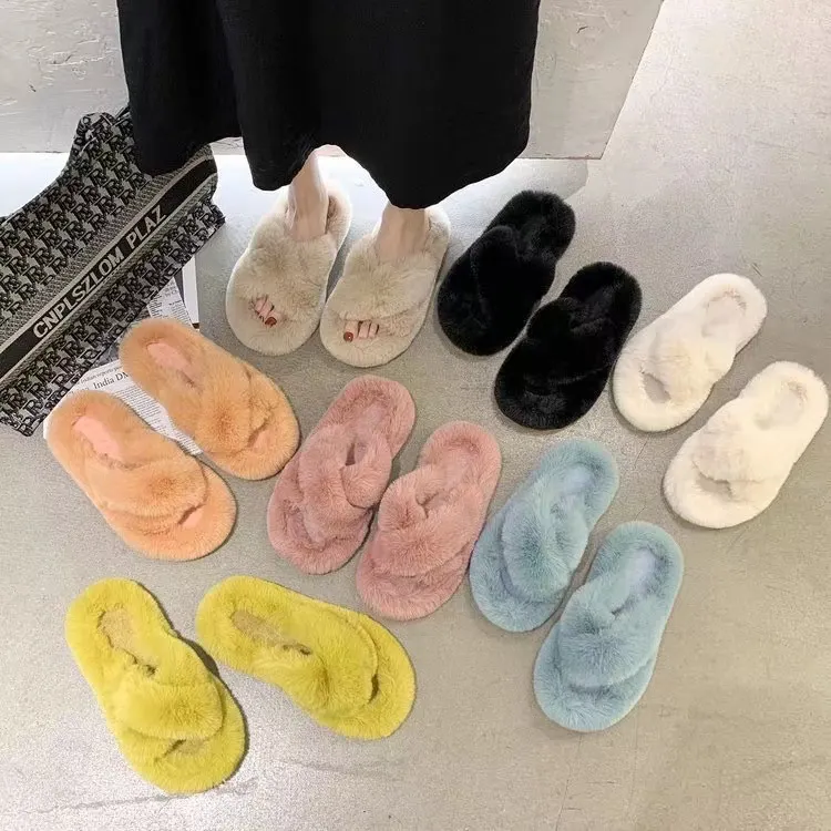 Breakj Breakj Slippers Women Wear Net Red Code 2025 New Autumn And Winter Warm Wear Cross Fur Slippers