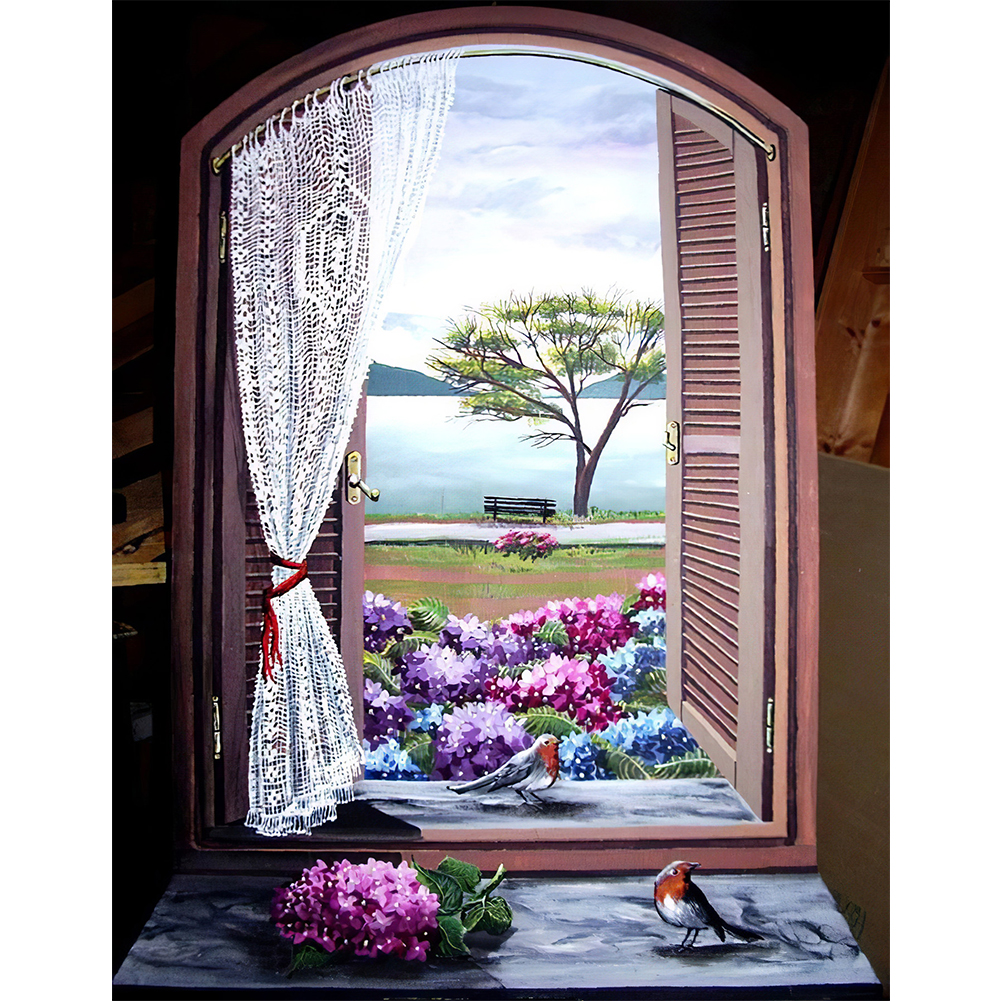 

30*40CM - Round Drill Diamond Painting - Window View, 501 Original