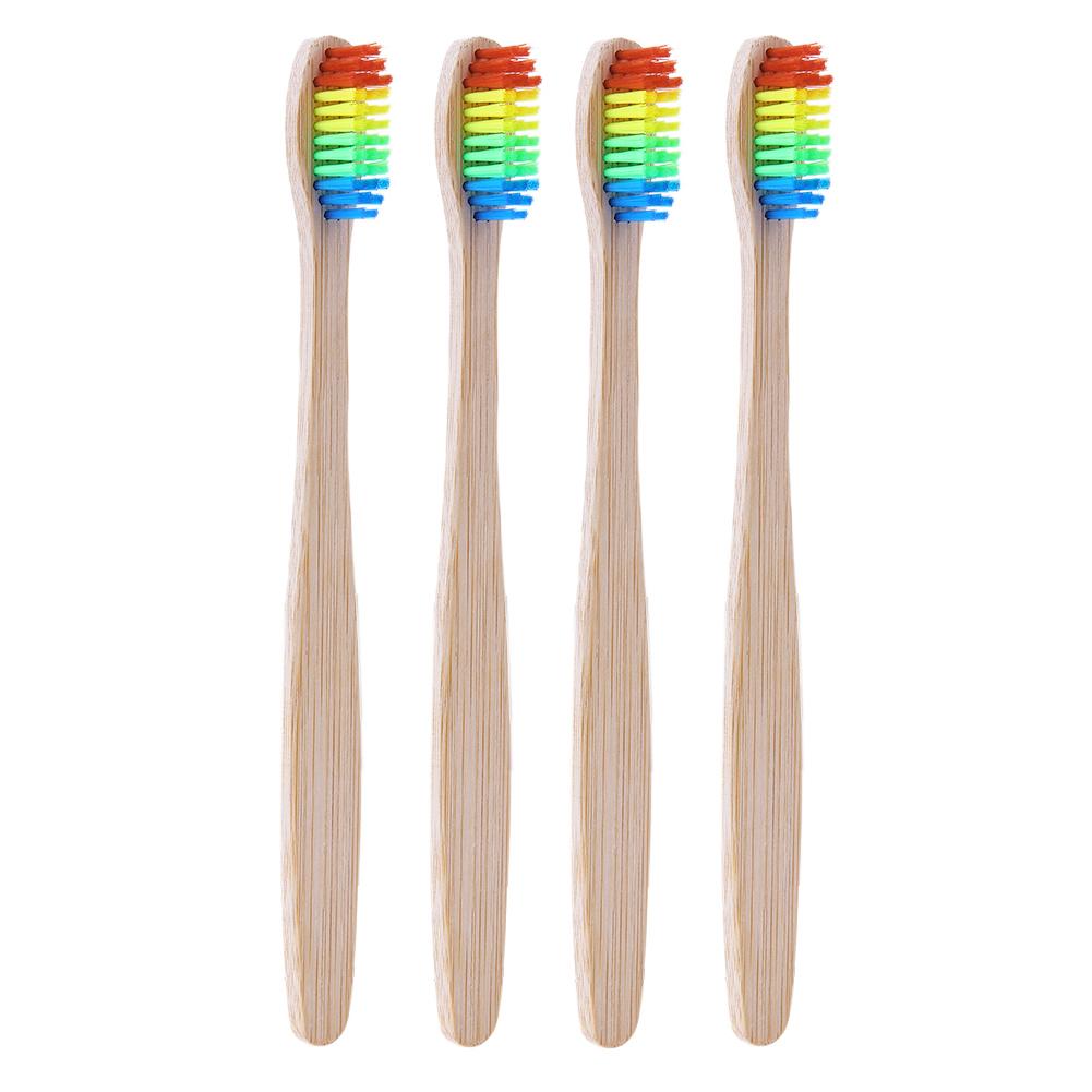 

4pcs Rainbow Head Soft Toothbrushes Bamboo Handle Toothbrush Oral Care Tool, 501 Original