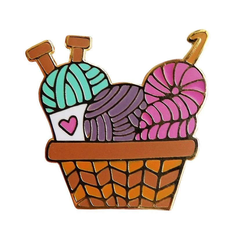 Cute Yarn Basket Enamel Brooch Pins