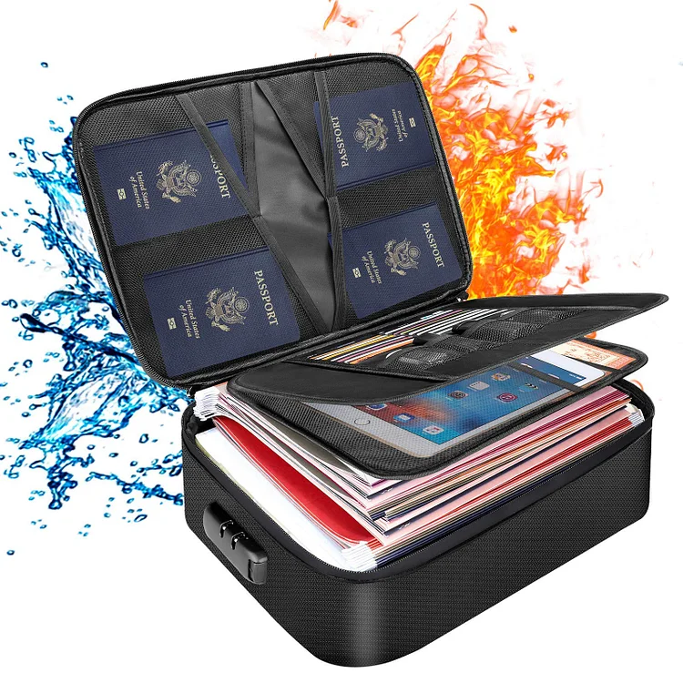 Document Bag with Lock,Fireproof 3-Layer File Storage Case with Water-Resistant Zipper