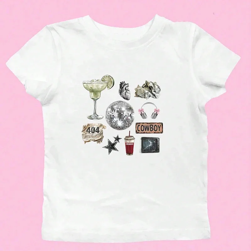 Toloer Disco Print White Graphic Tee-Outfit Ideas