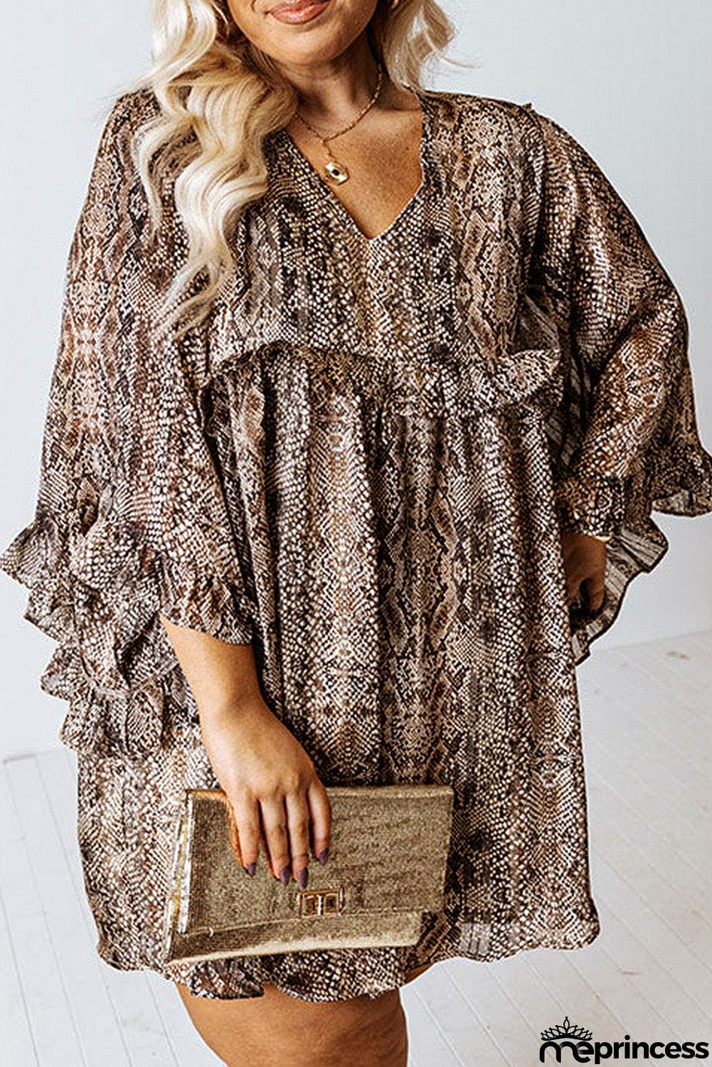 Snake Print Crinkle Plus Size Dress