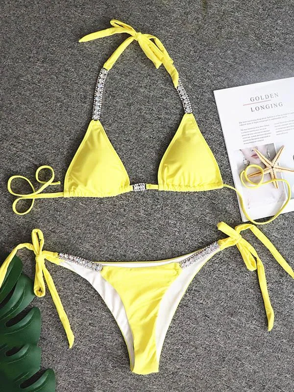 Crystal Bandage Split Bikini Swimsuit