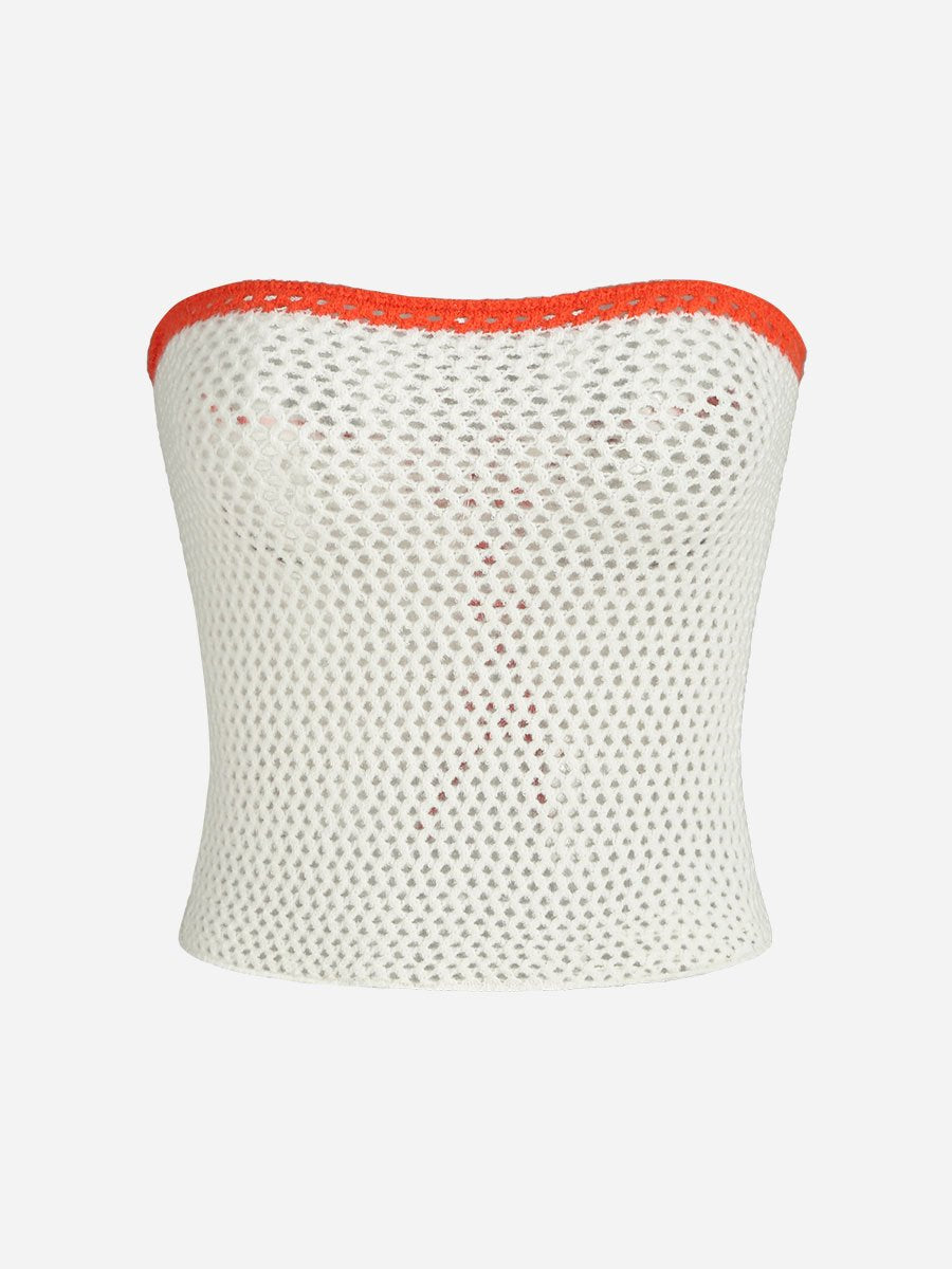 Color Contrast Knitting Lace Up Tube Top