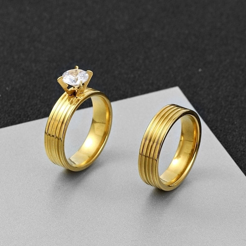 IG Style Minimalist Geometric 304 Stainless Steel Zircon Inlay Rings