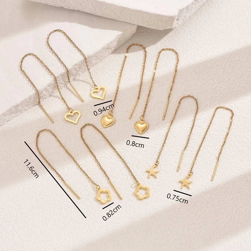 1 Pair IG Style French Style Sweet Starfish Heart Shape Flower 201 Stainless Steel Ear Line