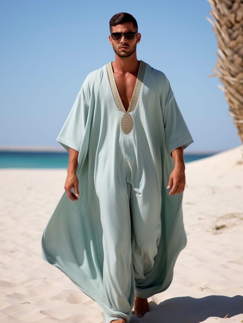 Light Blue Moroccan Men Kaftan Long Caftan