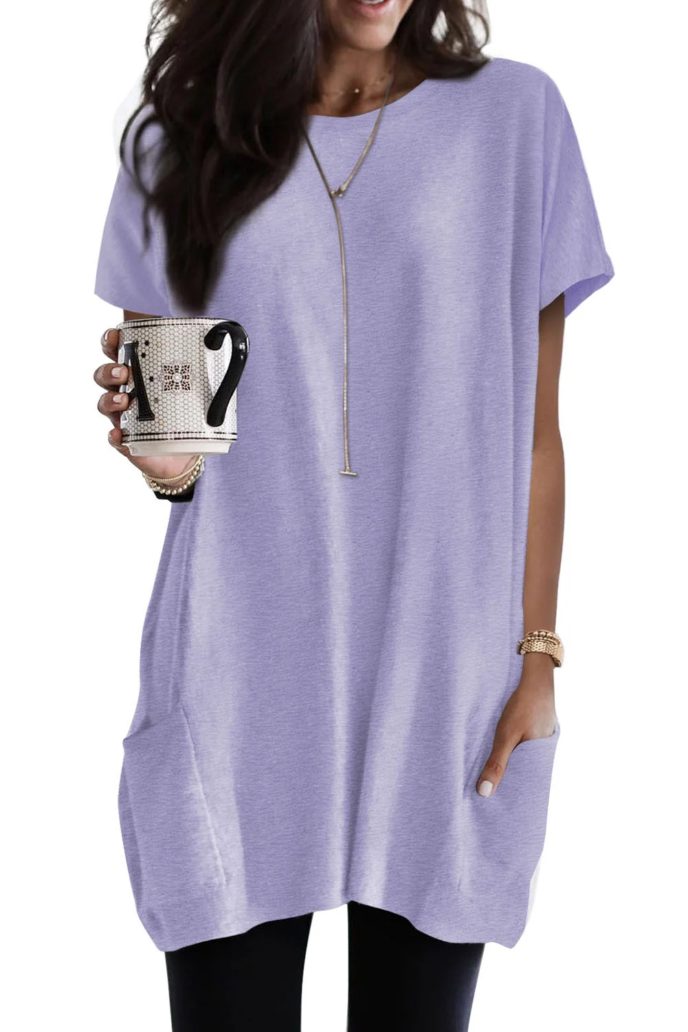 Purple Casual Oversize T-shirt with Pockets