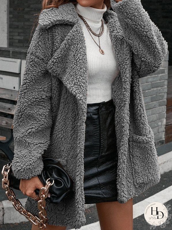 Coats Bubble Fluff Loose Lapel Pocket Trench Coat for Women