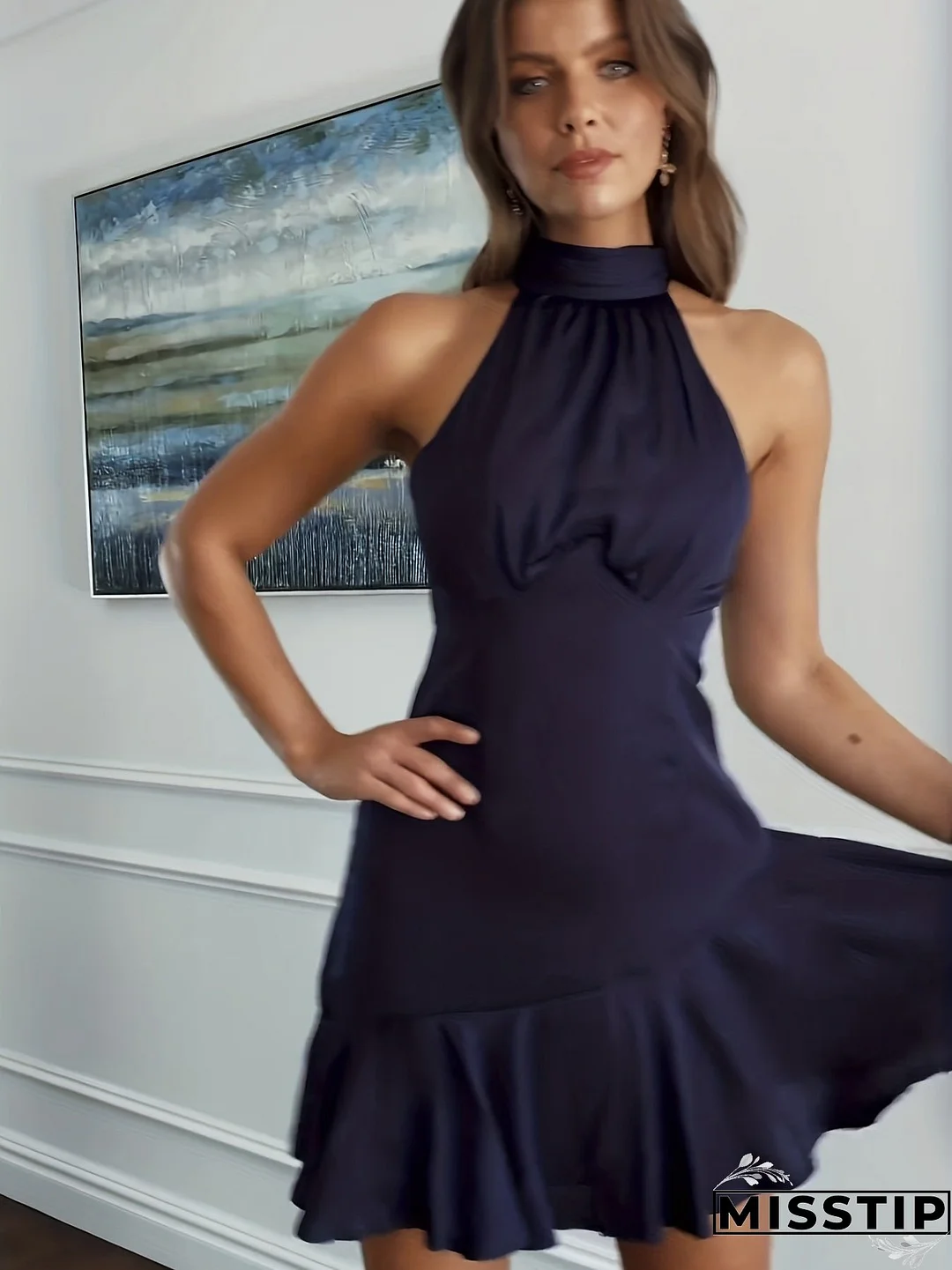 Tie Back Ruffle Hem Dress, Casual Solid Sleeveless Dress, Women's Clothing