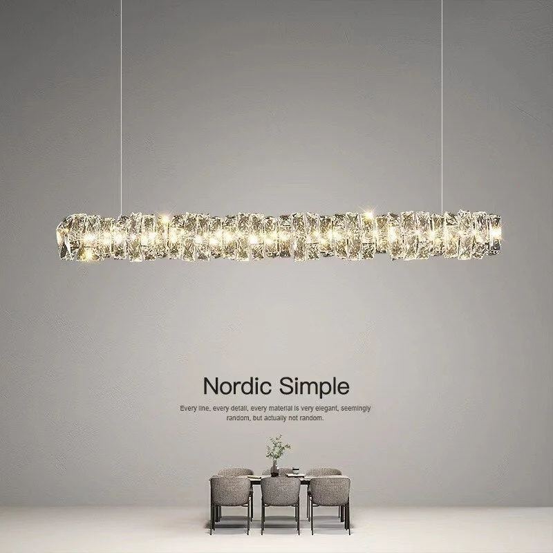 Dining Room Modern Remote Control Dimmable Chrome Chandelier Lustre Crystal Pendant Lamp Luxury Round Steel Led Luminarias Lamp
