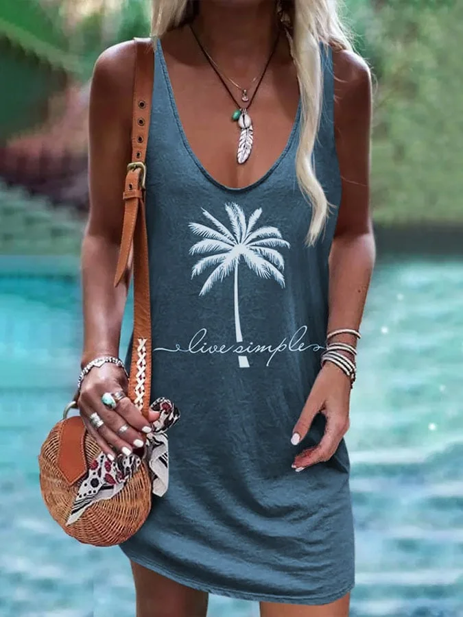 🔥Buy 3 Get 10% Off🔥Women's Live Simple Palm Tree Print Tank Dress