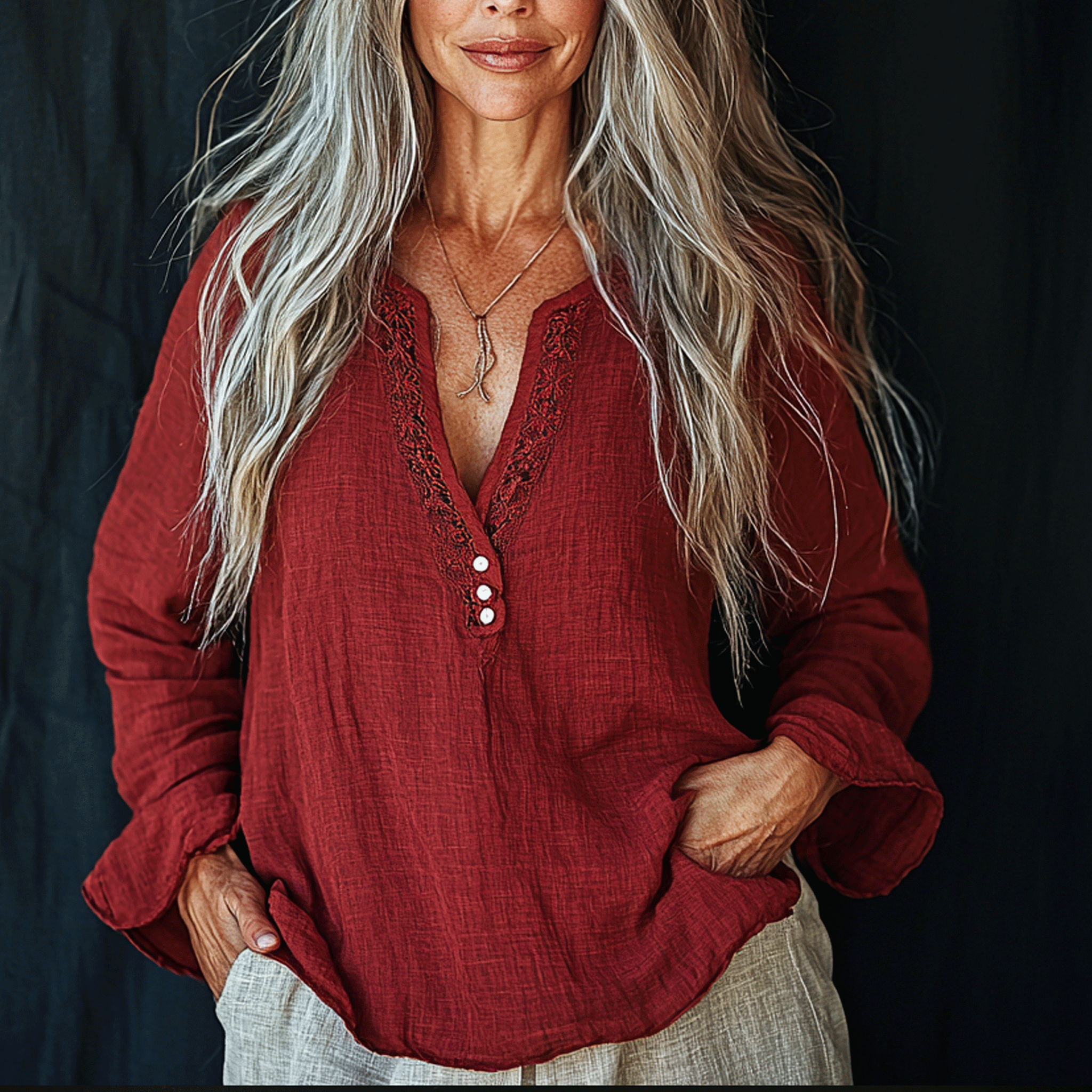 Women's Spring & Summer Bohemian V-neck Loose Linen Shirt