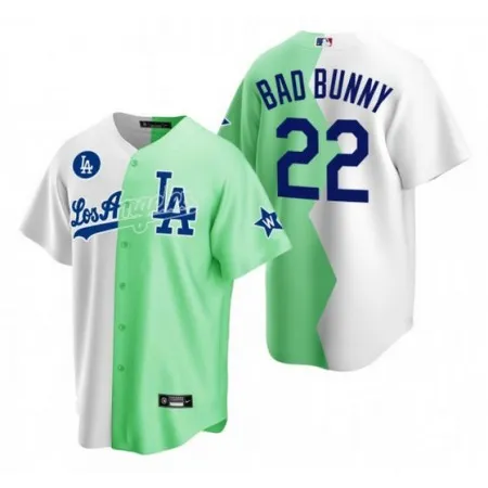 Men's Los Angeles Dodgers #22 Bad Bunny 2022 All-Star White/Green Cool Base Stitched Baseball Jersey K1J9