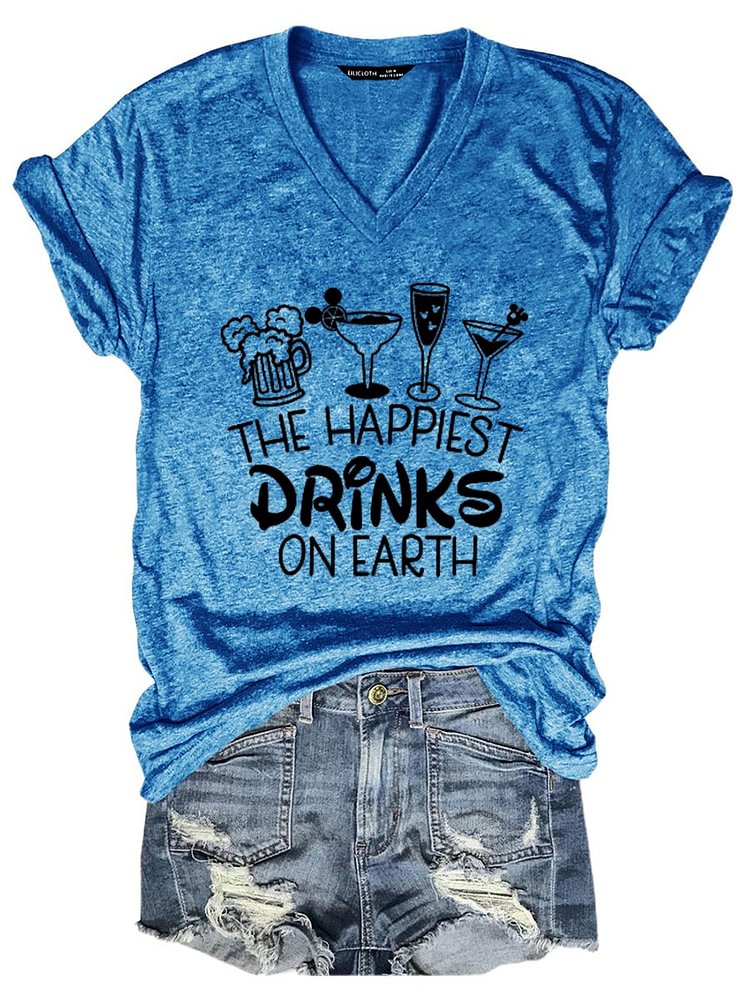 Bestdealfriday The Happiest Drinks On Earth Graphic V Neck Tee
