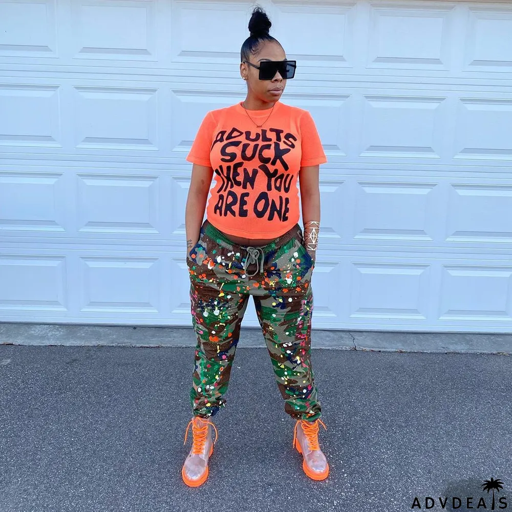 Camouflage Splashed Ink Printed Casual Pants