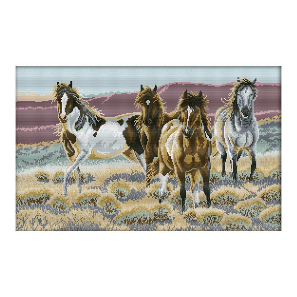 

Four horses - 14CT Stamped Cross Stitch - 60*40cm, 501 Original