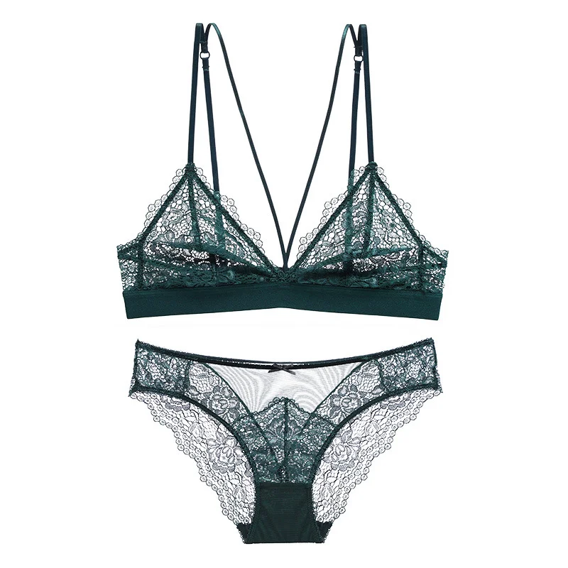 Churchf French Steel-Free Underwear Women's Small Breast Summer Lace Sexy Big Bra Suit Breathable Ultra-Thin Triangle Cup