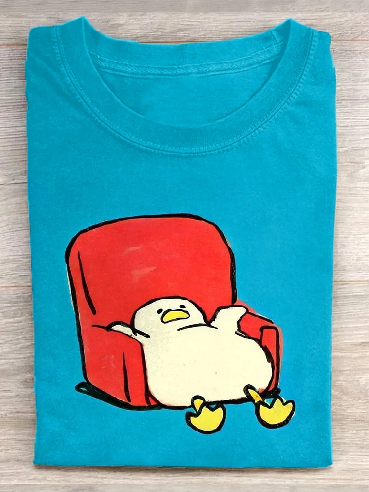 Unisex Funny Duck Illustration Printed Casual Short-Sleeved T-Shirt