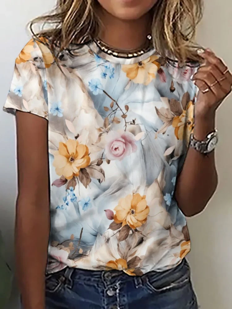 Printed Short Sleeve Casual T-shirt for  Women and Men Unisex Pattern Texture, Gray, Blue
