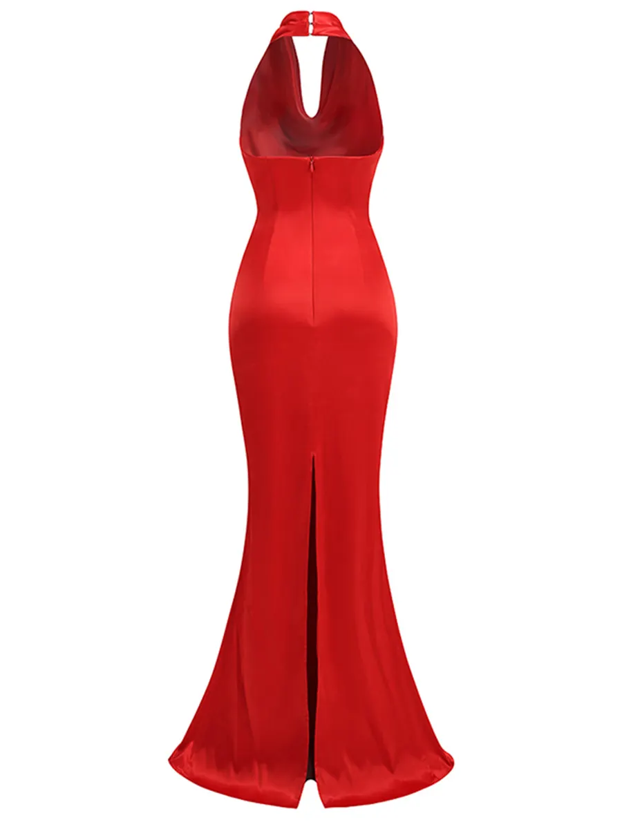 Brownm 2025 New Fashion Sexy Hanging Neck To Bare Back To The Waist Thin Design Red Long Dress Women's Summer