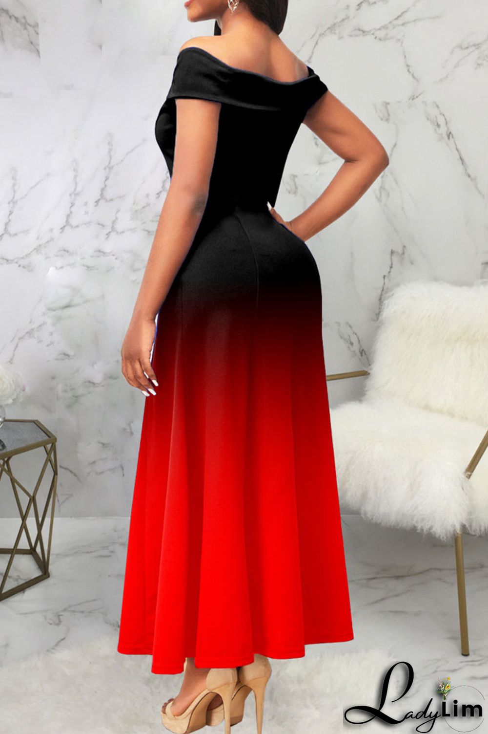 Purple Casual Gradual Change Print Patchwork Off the Shoulder A Line Dresses