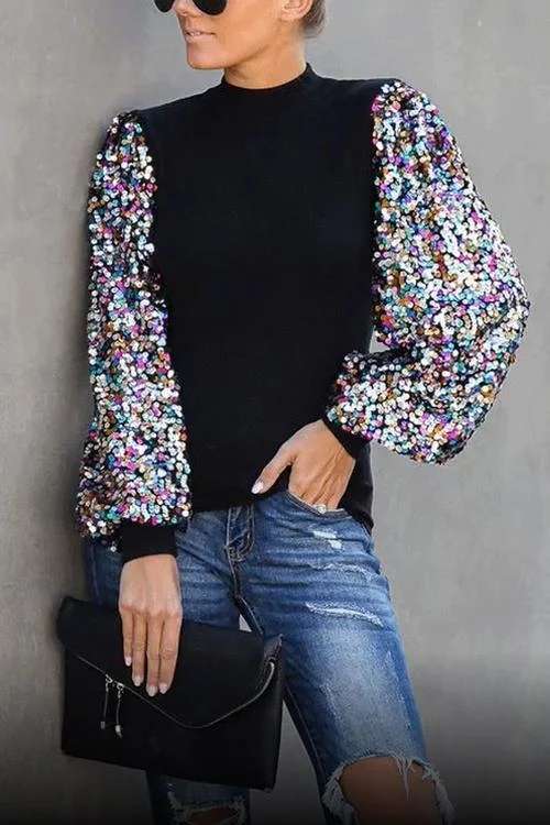 Colorful Sequins Sleeves Blouse