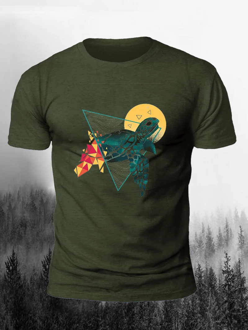 Geometric Turtle Print Short Sleeve Men's T-Shirt in  mildstyles