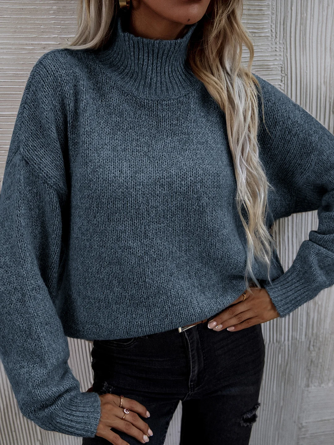 High Neck Drop Shoulder Sweater