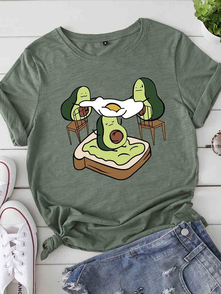 Bestdealfriday Spoof Avocado Cartoon Graphic Loose Round Neck Cotton Short Sleeve Tee