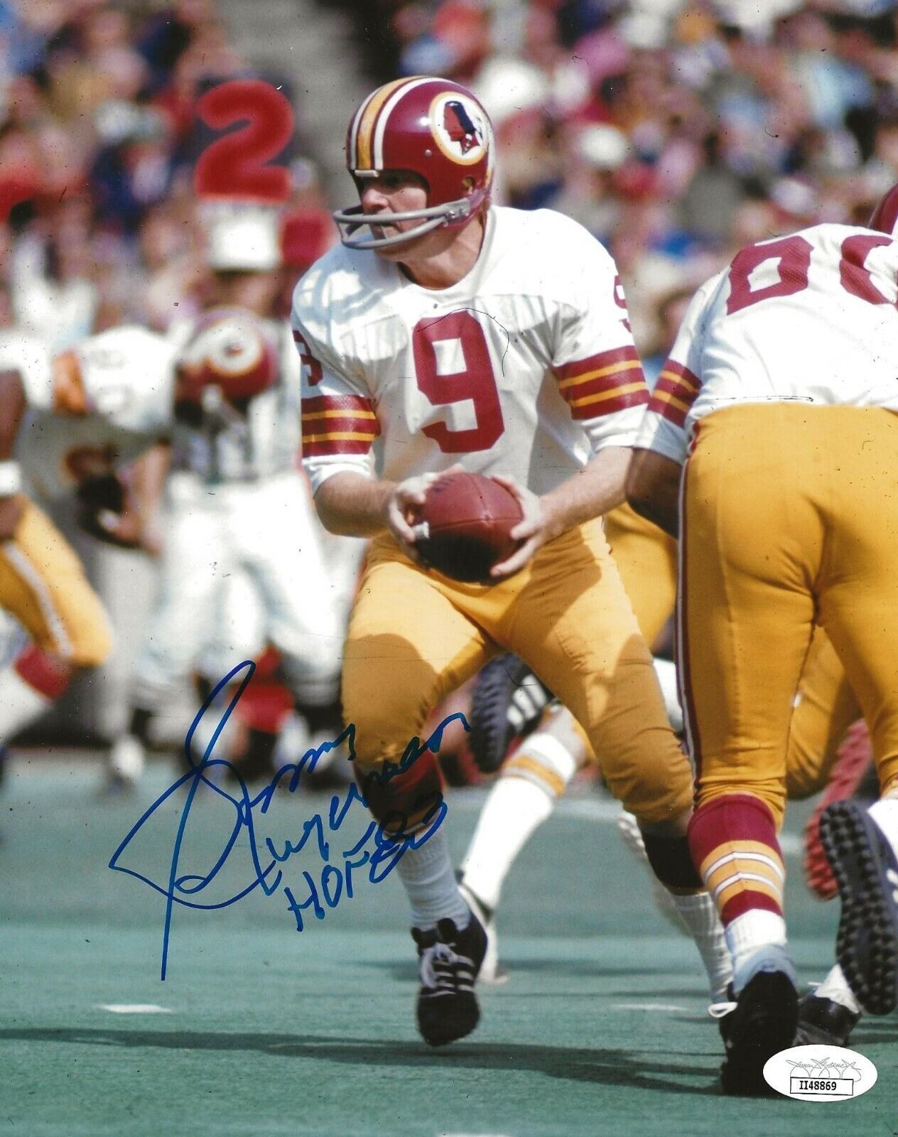 Sonny Jurgensen signed Washington Redskins 8x10 Photo Poster painting W/ HOF Inscription 2 JSA