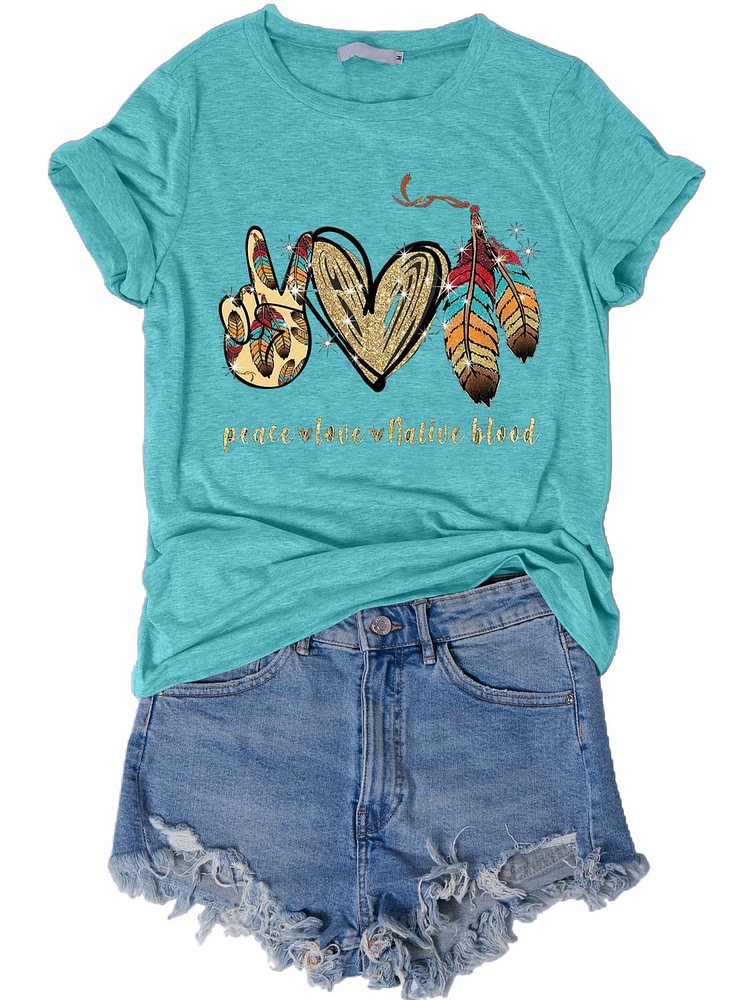Bestdealfriday Casual Crew Neck Peace Love Shirts Tops