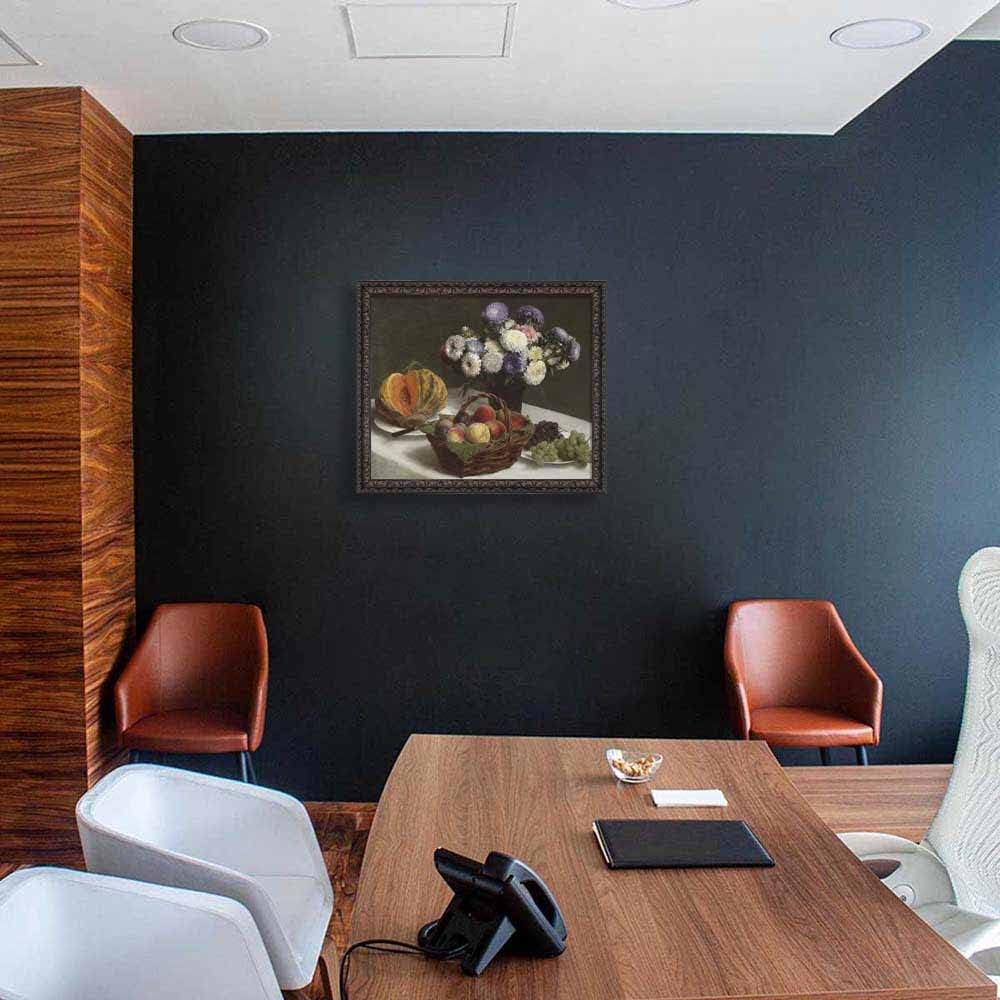 Flowers and Fruits (2) inch  Painting Poster for Bathroom Art Reproduction, Canvas Prints Picture Canvas Wall Art for Living Room Decor Framed Wall Art Black Frame,20x24cm,8 inch x9 inch  C-Black