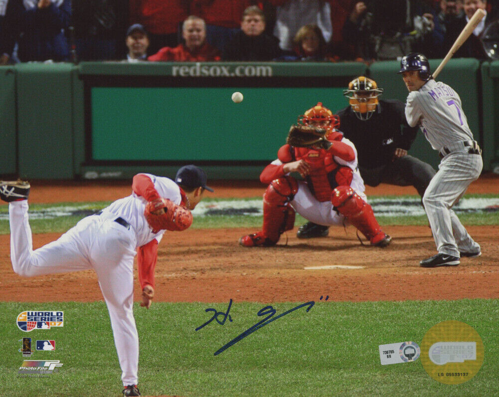 Hideki Okajima Signed Red Sox 8x10 Photo Poster painting (MLB Hologram) MLB