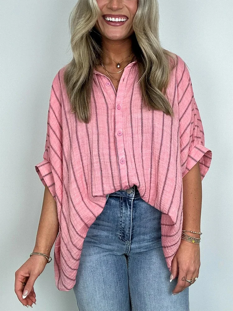 POPULAR OVERSIZED STRIPED BUTTON DOWN TOP SHIRT JACKET