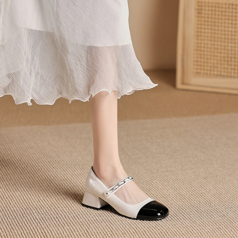 Athvotar Athvotar New Thick Heel Single Shoes Women's Color Light Mouth With Skirt Korean Version Of Single Shoes Professional Commuting Mary Jane Women's Shoes