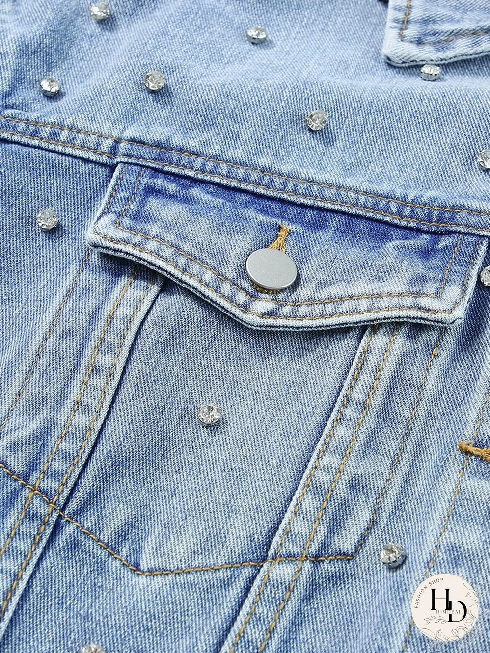 Vintage-Inspired Rhinestone Denim Jacket