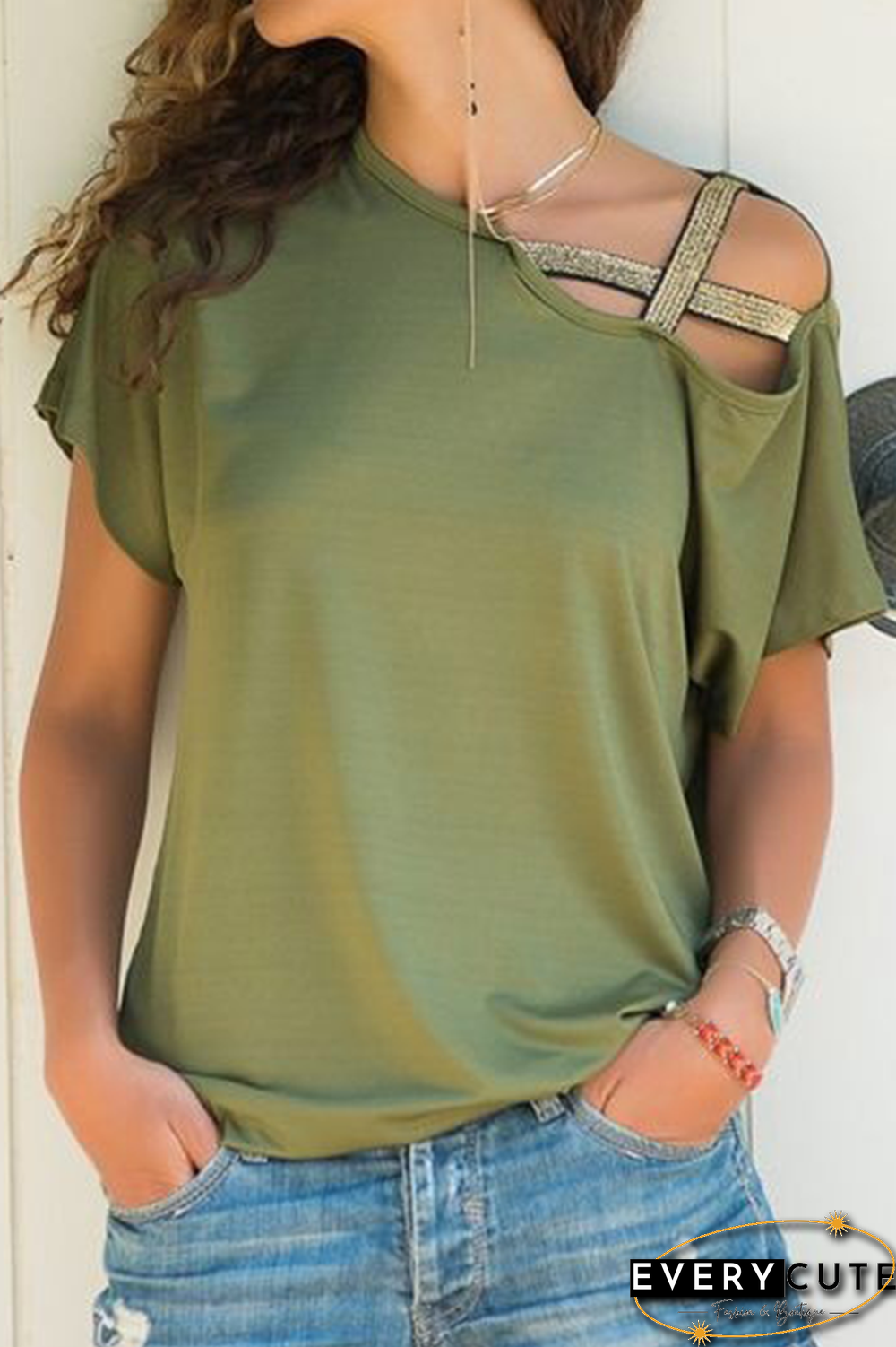 Casual Solid Oblique Collar T-Shirts(7 Colors)
