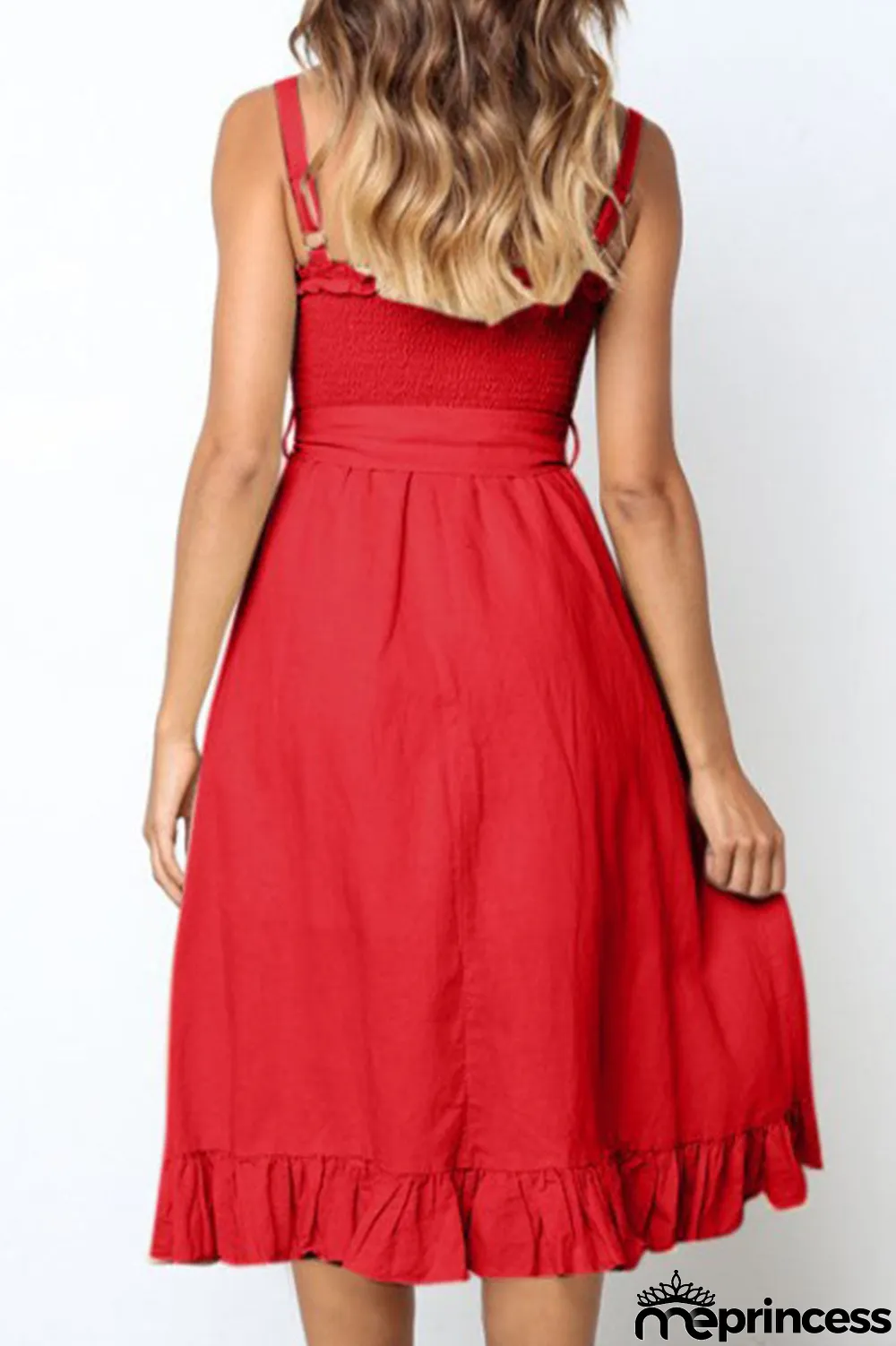 Fashion Casual Solid Split Joint Spaghetti Strap A Line Dresses
